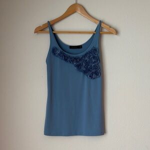 Blue Sleeveless Top with Floral Detail
